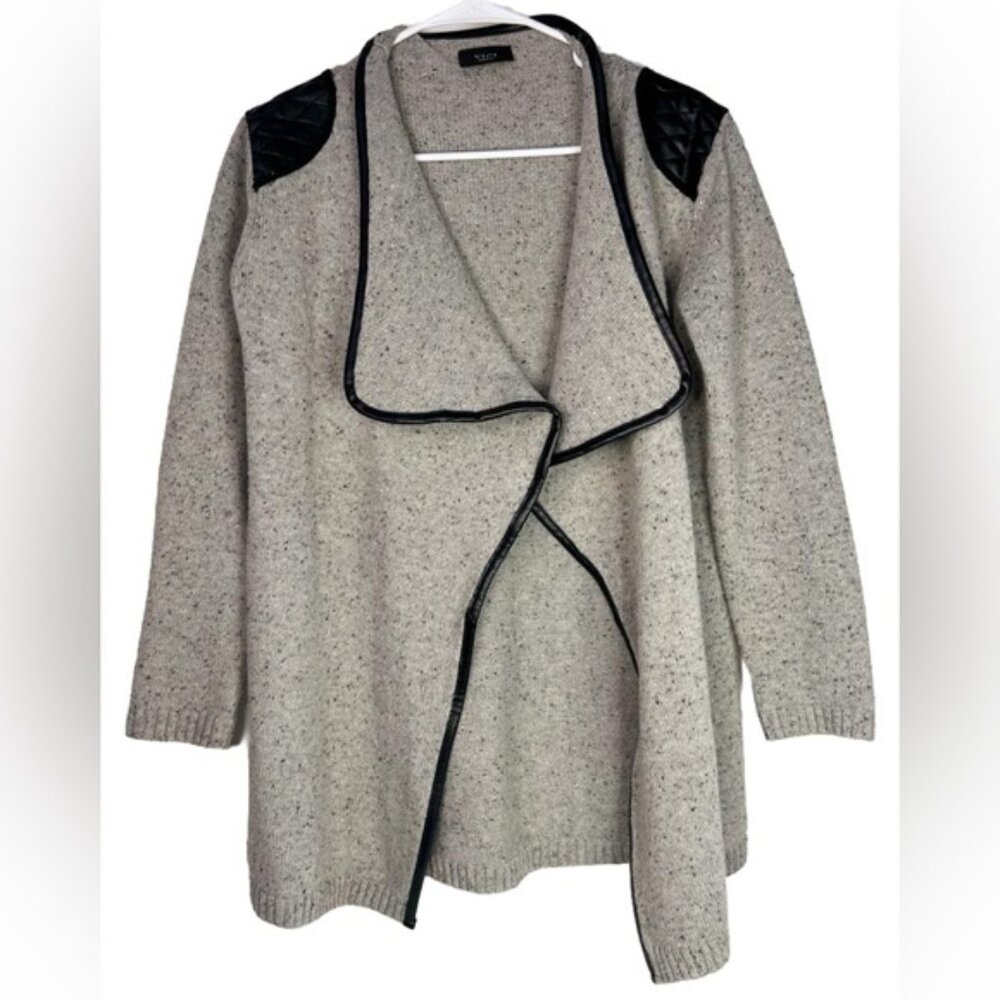 VICI Faux Leather Shoulder Patches‎ Knit Open Cardigan Size S